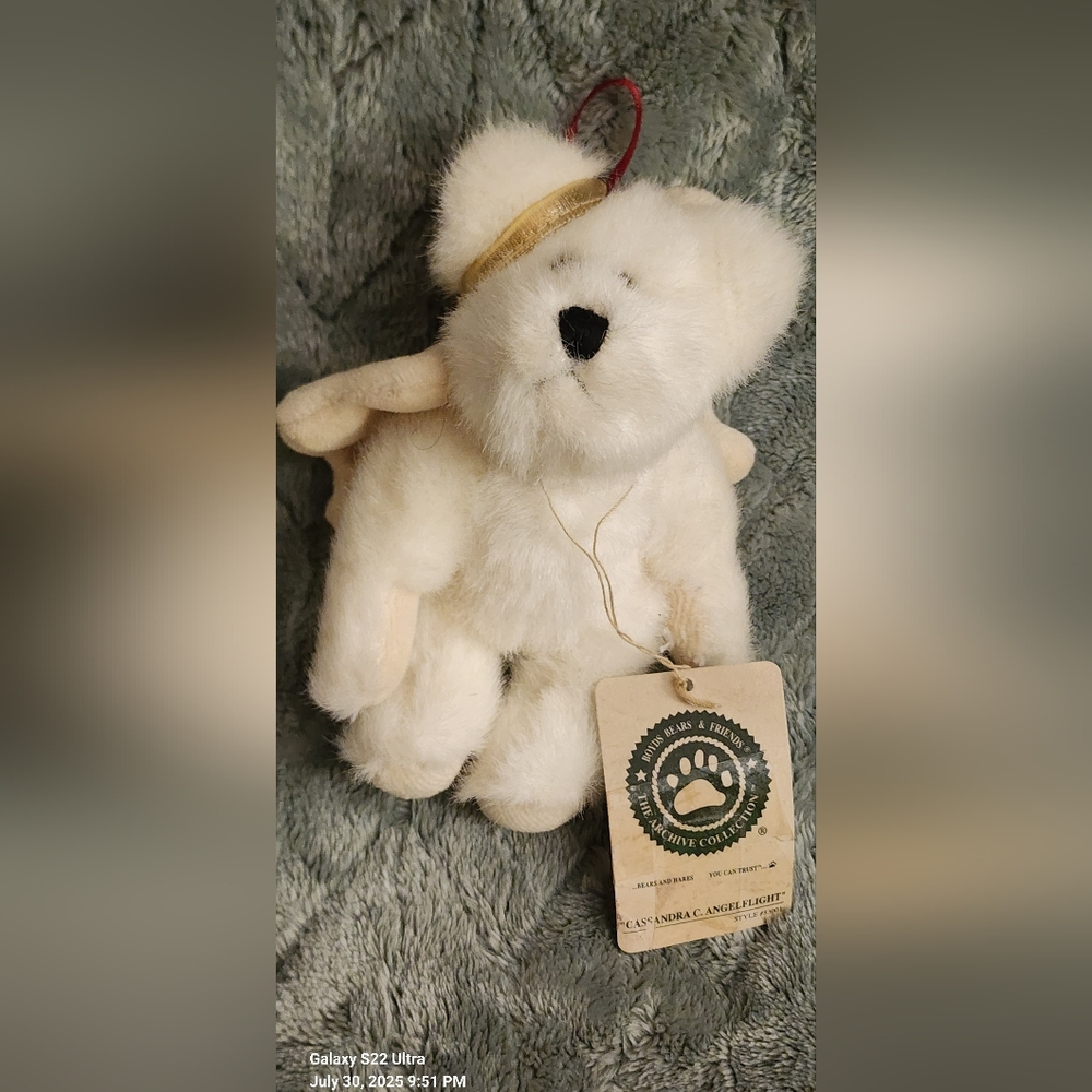 White Stuffed BOYDS Bear Plush Toy Or Hanging Ornament Angel